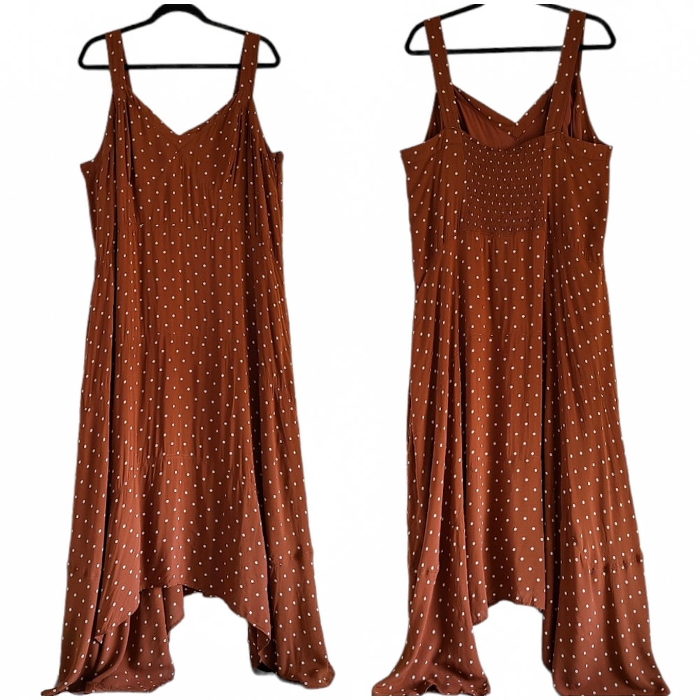 Anthropologie Rust Polka Dot Midi Dress - Picture 2 of 16